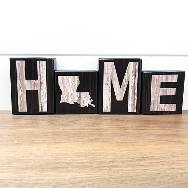 Louisiana Home Letter Block Set, Wooden Farmhouse Style Decor for Shelf, Mantle or Tabletop