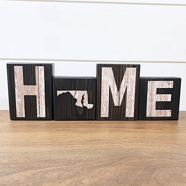 Maryland Home Rustic Wooden Letter Block Set for Shelf, Mantle or Tabletop Decor