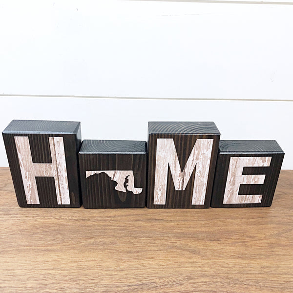 Maryland Home Rustic Wooden Letter Block Set for Shelf, Mantle or Tabletop Decor