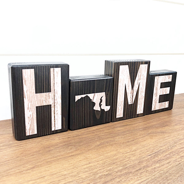 Maryland Home Rustic Wooden Letter Block Set for Shelf, Mantle or Tabletop Decor