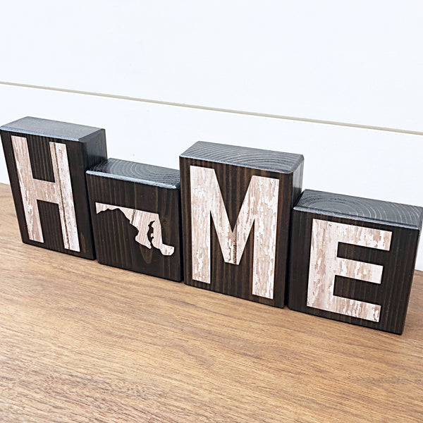 Maryland Home Rustic Wooden Letter Block Set for Shelf, Mantle or Tabletop Decor