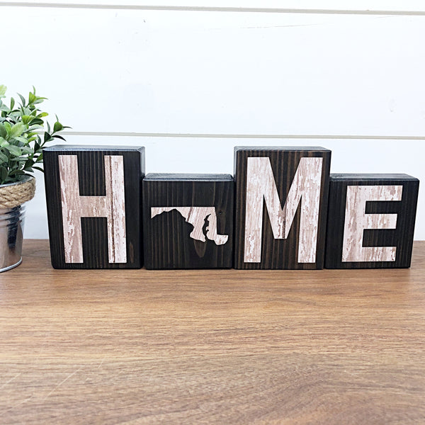 Maryland Home Rustic Wooden Letter Block Set for Shelf, Mantle or Tabletop Decor