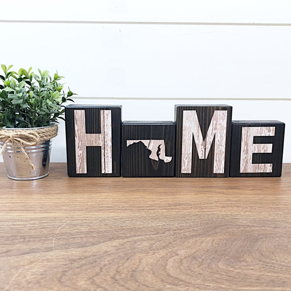 Maryland Home Rustic Wooden Letter Block Set for Shelf, Mantle or Tabletop Decor