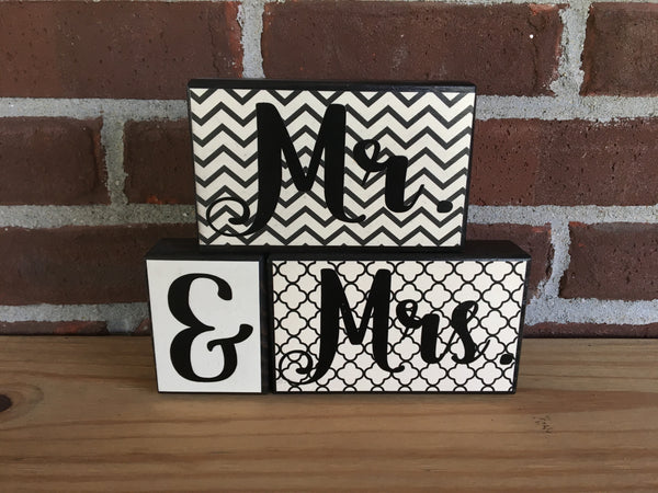 Mr. & Mrs. Block Set - Black and Cream Wedding Reception Decor