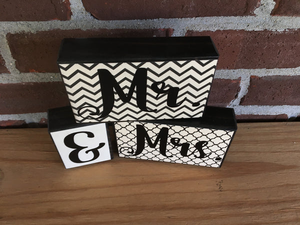 Mr. & Mrs. Block Set - Black and Cream Wedding Reception Decor