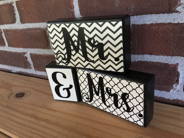 Mr. & Mrs. Block Set - Black and Cream Wedding Reception Decor