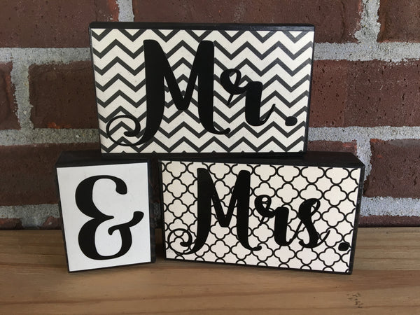 Mr. & Mrs. Block Set - Black and Cream Wedding Reception Decor