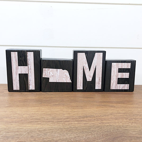 Nebraska Home Rustic Wooden Letter Block Set for Shelf, Mantle or Tabletop Decor