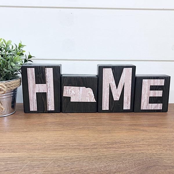 Nebraska Home Rustic Wooden Letter Block Set for Shelf, Mantle or Tabletop Decor