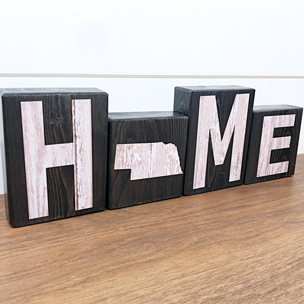 Nebraska Home Rustic Wooden Letter Block Set for Shelf, Mantle or Tabletop Decor