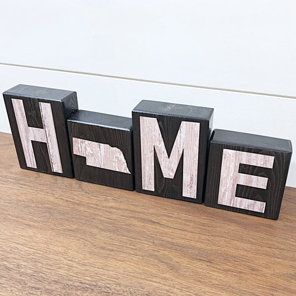 Nebraska Home Rustic Wooden Letter Block Set for Shelf, Mantle or Tabletop Decor