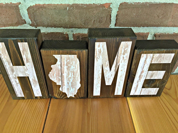 Illinois Home Rustic Wooden Letter Block Set, Farmhouse Style Decor for Shelf, Mantle or Tabletop