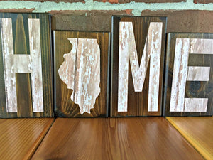 Illinois Home Rustic Wooden Letter Block Set, Farmhouse Style Decor for Shelf, Mantle or Tabletop