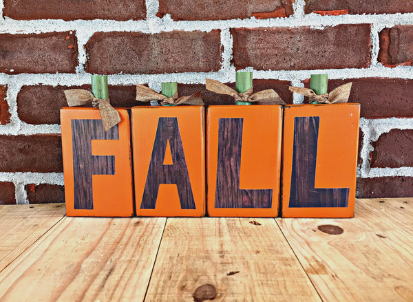 Pumpkin Fall Wooden Letter Block Set, Rustic Autumn Decor for Shelf, Mantle or Tabletop