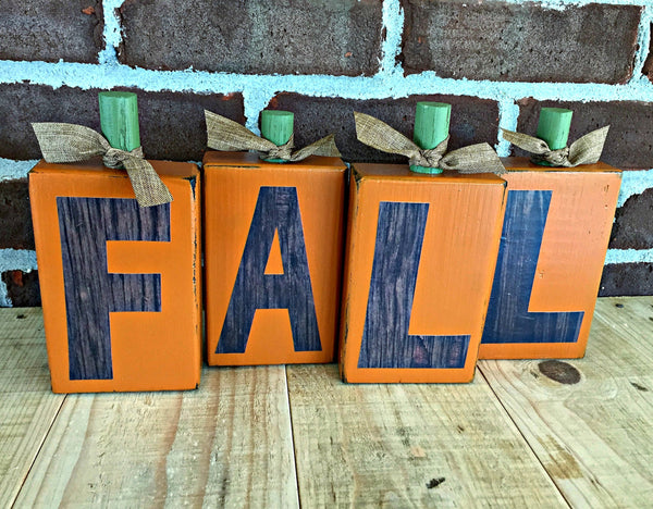 Pumpkin Fall Wooden Letter Block Set, Rustic Autumn Decor for Shelf, Mantle or Tabletop