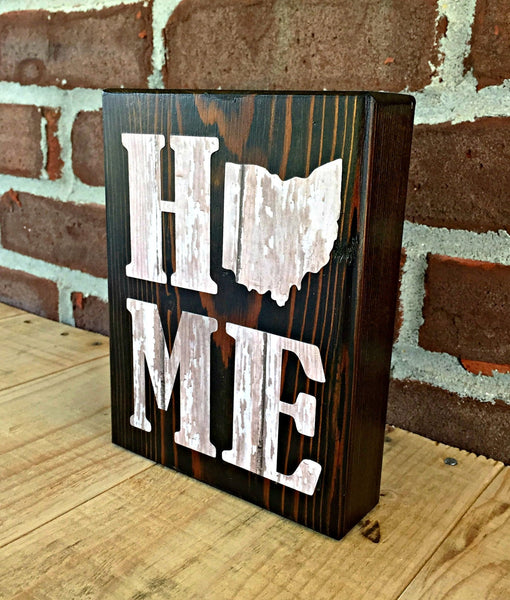 Ohio Home Rustic Wooden Block Sign, Farmhouse Style Decor for Shelf, Mantle or Tabletop