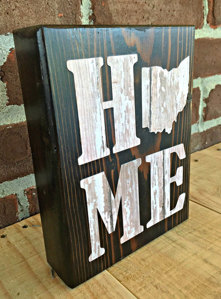 Ohio Home Rustic Wooden Block Sign, Farmhouse Style Decor for Shelf, Mantle or Tabletop