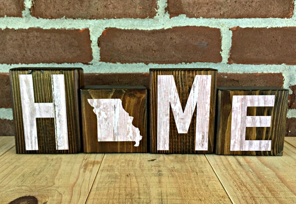 Missouri Home Rustic Wooden Letter Block Set, Farmhouse Style Decor for Shelf, Mantle or Tabletop
