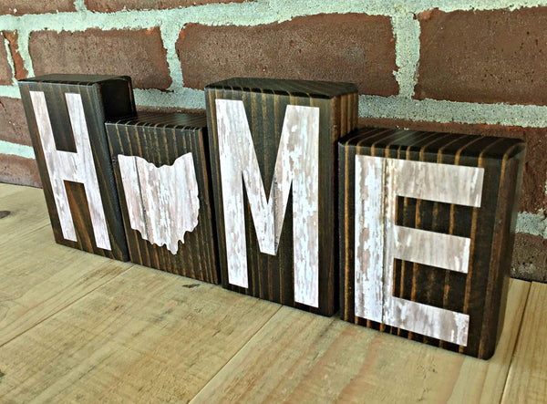 Ohio Home Rustic Wooden Letter Block Set, Farmhouse Style Decor for Shelf, Mantle or Tabletop