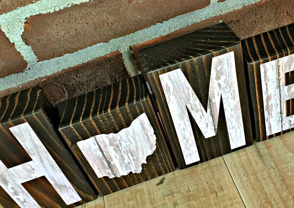 Ohio Home Rustic Wooden Letter Block Set, Farmhouse Style Decor for Shelf, Mantle or Tabletop