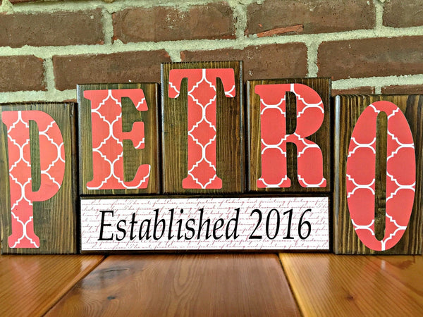 Custom Last Name Letter Block Set, Personalized Name Decor for Shelf, Tabletop or Mantle