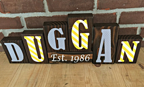 Custom Last Name Letter Block Set, Personalized Name Decor for Shelf, Tabletop or Mantle