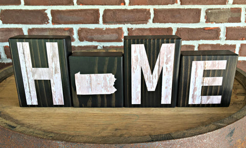 Pennsylvania Home Rustic Wooden Letter Block Set,  Farmhouse Style Decor for Shelf, Mantle or Tabletop