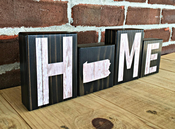 Pennsylvania Home Rustic Wooden Letter Block Set,  Farmhouse Style Decor for Shelf, Mantle or Tabletop