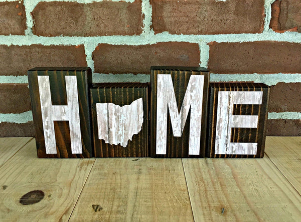 Ohio Home Rustic Wooden Letter Block Set, Farmhouse Style Decor for Shelf, Mantle or Tabletop