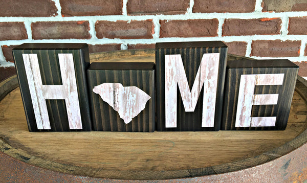 South Carolina Home Rustic Wooden Letter Block Set, Decor for Shelf, Mantle, or Tabletop