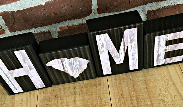 South Carolina Home Rustic Wooden Letter Block Set, Decor for Shelf, Mantle, or Tabletop