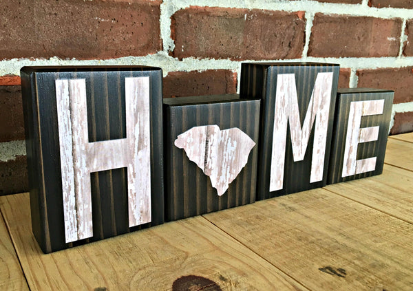 South Carolina Home Rustic Wooden Letter Block Set, Decor for Shelf, Mantle, or Tabletop