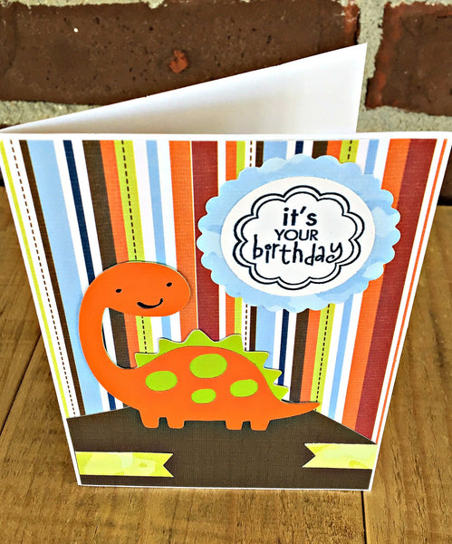 Happy Birthday Card for Boy, Handmade Dinosaur Birthday Card for Kids