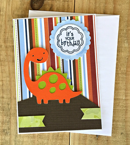 Happy Birthday Card for Boy, Handmade Dinosaur Birthday Card for Kids