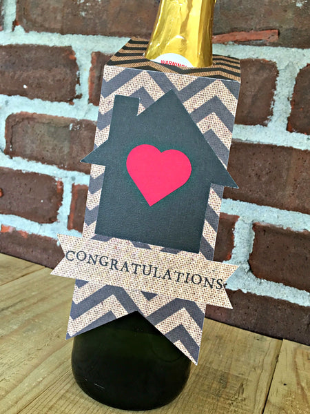 New Home Congratulations Wine Bottle Gift Tag, Champagne Bottle Accessory for Housewarming Gift