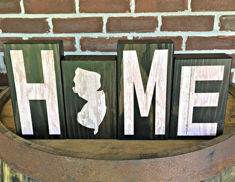 New Jersey Home Rustic Wooden Letter Block Set, Farmhouse Style New Jersey Decor for Shelf, Mantle or Tabletop