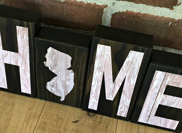 New Jersey Home Rustic Wooden Letter Block Set, Farmhouse Style New Jersey Decor for Shelf, Mantle or Tabletop