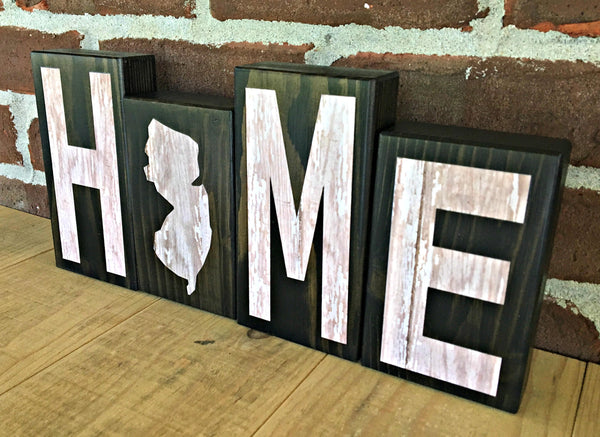 New Jersey Home Rustic Wooden Letter Block Set, Farmhouse Style New Jersey Decor for Shelf, Mantle or Tabletop