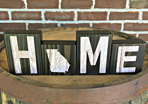 Georgia Home Rustic Wooden Letter Block Set, Farmhouse Style Decor for Shelf, Mantle or Tabletop