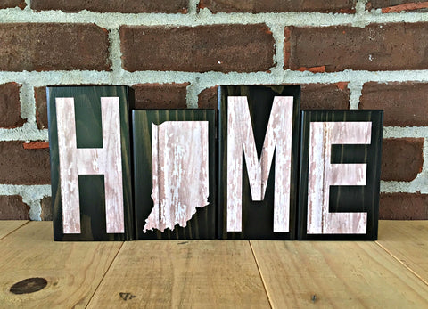 Indiana Home Wooden Letter Block Set, Rustic Farmhouse Style Decor for Shelf, Mantle or Tabletop