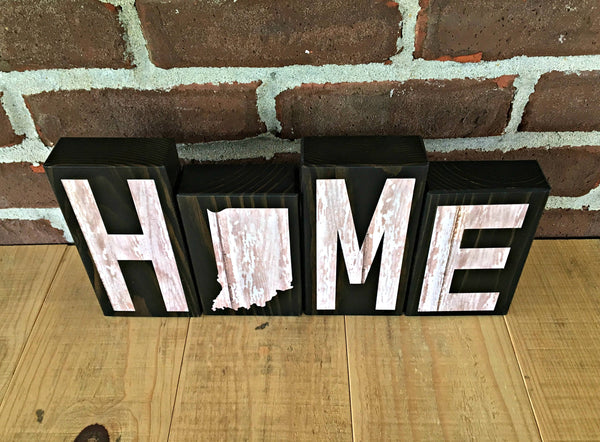 Indiana Home Wooden Letter Block Set, Rustic Farmhouse Style Decor for Shelf, Mantle or Tabletop