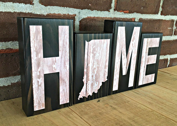 Indiana Home Wooden Letter Block Set, Rustic Farmhouse Style Decor for Shelf, Mantle or Tabletop