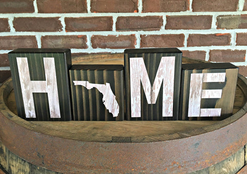 Florida Home Rustic Wooden Letter Block Set, Farmhouse Style Decor for Shelf, Mantle or Tabletop