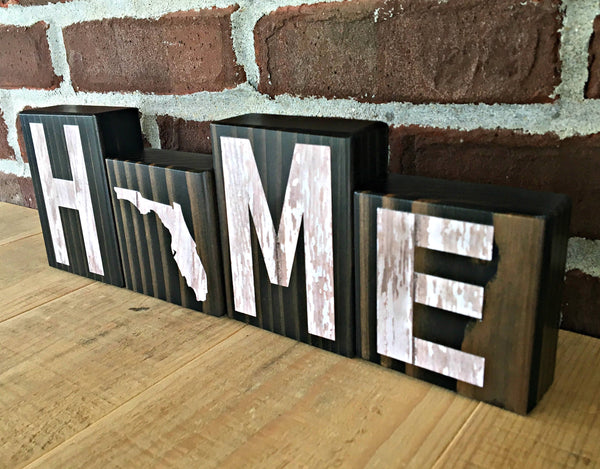 Florida Home Rustic Wooden Letter Block Set, Farmhouse Style Decor for Shelf, Mantle or Tabletop