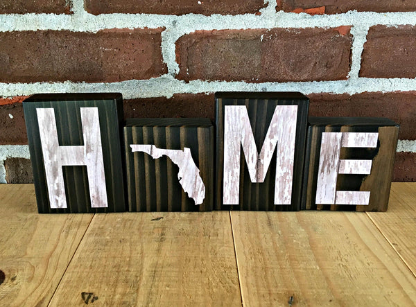 Florida Home Rustic Wooden Letter Block Set, Farmhouse Style Decor for Shelf, Mantle or Tabletop