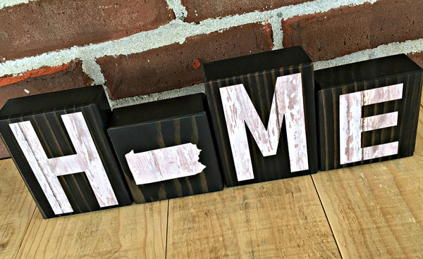 Pennsylvania Home Rustic Wooden Letter Block Set,  Farmhouse Style Decor for Shelf, Mantle or Tabletop