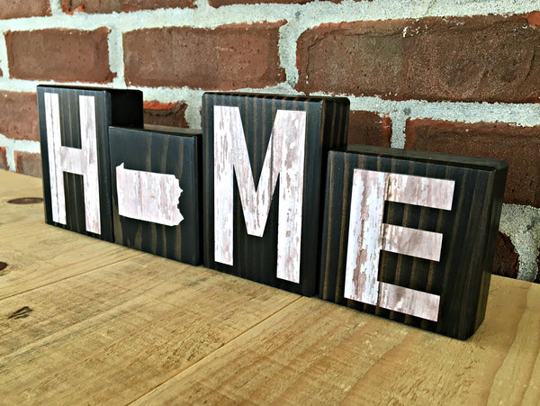 Pennsylvania Home Rustic Wooden Letter Block Set,  Farmhouse Style Decor for Shelf, Mantle or Tabletop