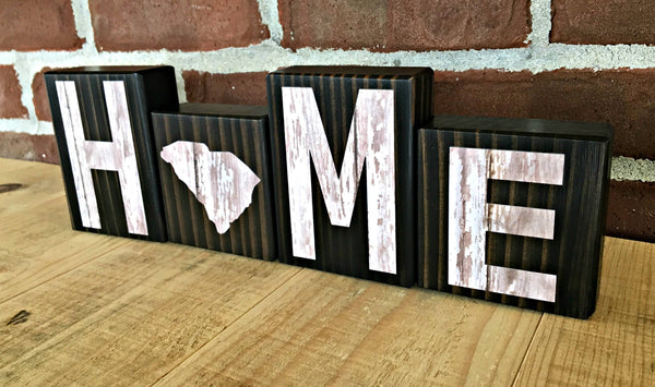 South Carolina Home Rustic Wooden Letter Block Set, Decor for Shelf, Mantle, or Tabletop