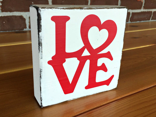 Love and Luck Reversible Block Sign, Rustic Wooden Valentine's and St. Patrick's Day Shelf Decor