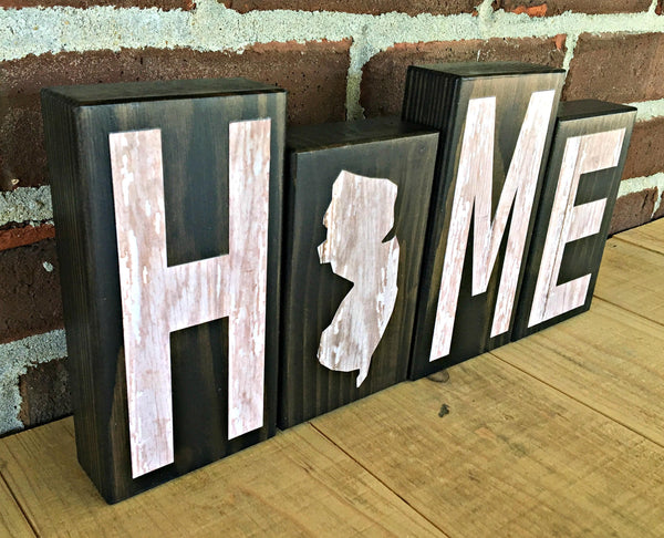 New Jersey Home Rustic Wooden Letter Block Set, Farmhouse Style New Jersey Decor for Shelf, Mantle or Tabletop